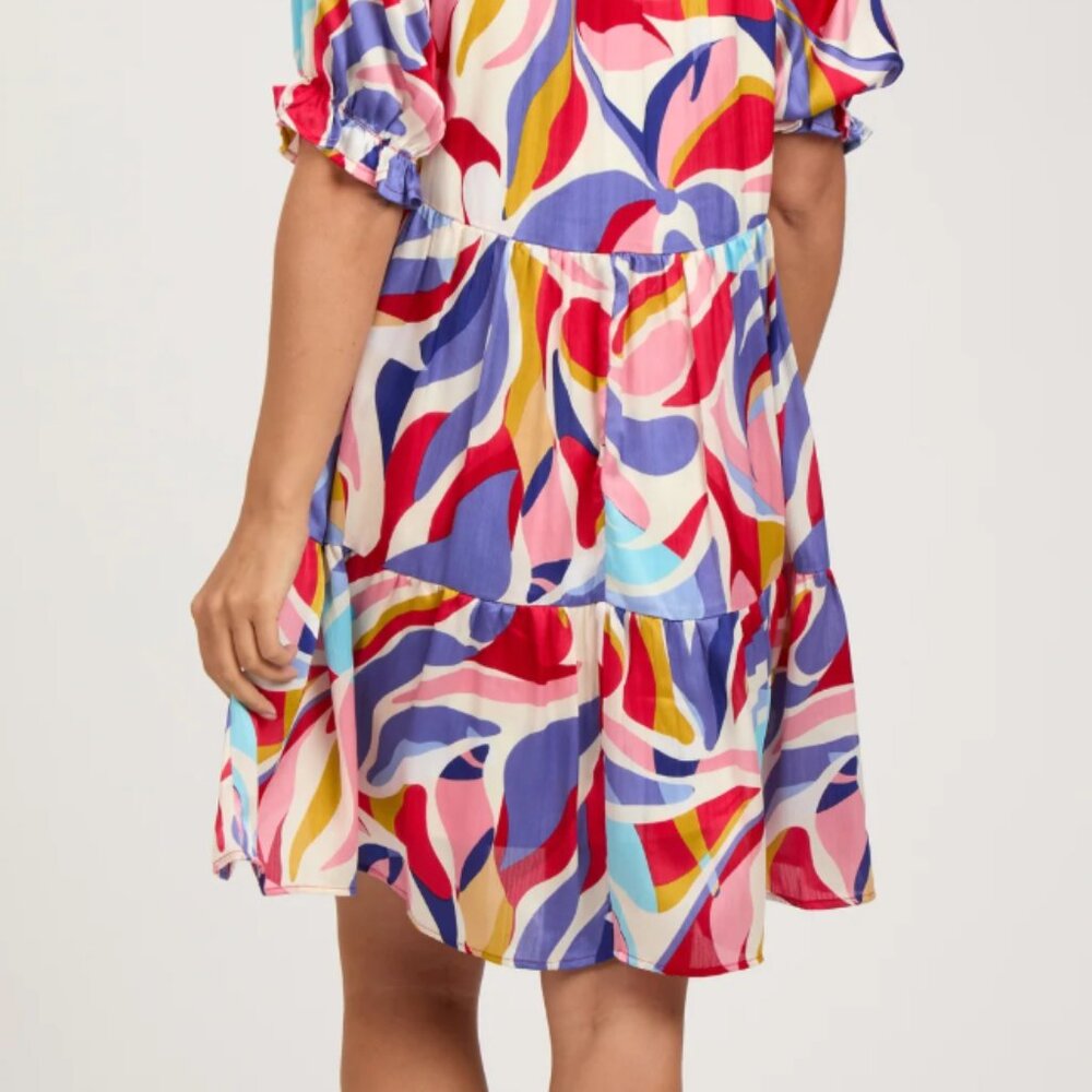Multi-Color Patterned Ruffle Tiered Dress - Picture 4 of 4